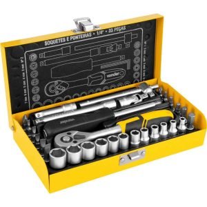 Jogo de Soquetes 1/4" Profissional 33 Peças Vonder (PROMOÇÃO)